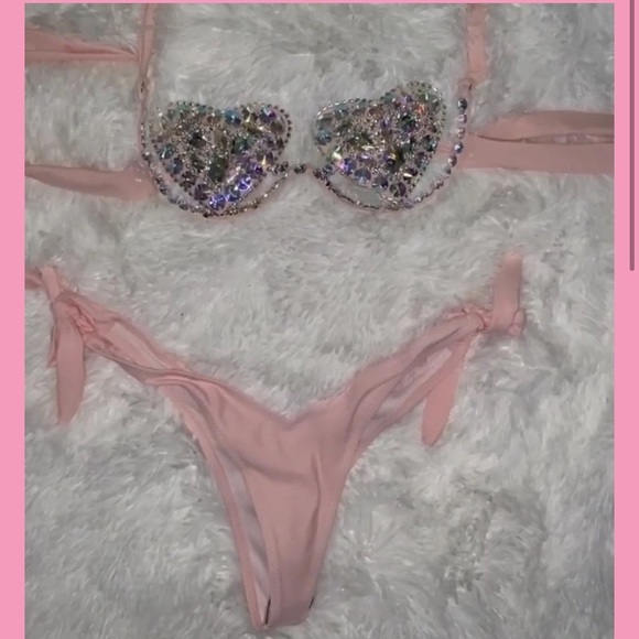 NEW Heart Rhinestone Carnival Bikini B C cup - Picture 3 of 13